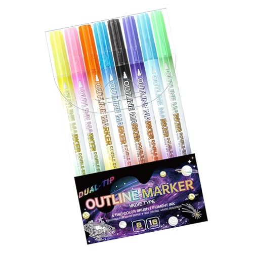 demaxiyad Doppelte Outline Marker | 8 Stück Glitzerstifte | Doppelseitige Zeichenmarker Für Erwachsene Kinder Kalender Planung Dokumente Markieren Grußkarten Geburtstagskarten demaxiyad Doppelte Outline Marker | 8 Stück Glitzerstifte | Doppelseitige Zeichenmarker Für Erwachsene Kinder Kalender Planung Dokumente Markieren Grußkarten Geburtstagskarten von demaxiyad