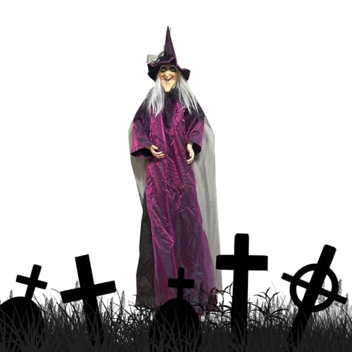 demaxiyad Fliegende Hexe Halloween Deko - Bewegungssensor Hexenfigur Mit Blinkenden LED Augen,Gruselige Dekofigur Für Garten Eingang Klassenraum Maskenbälle von demaxiyad