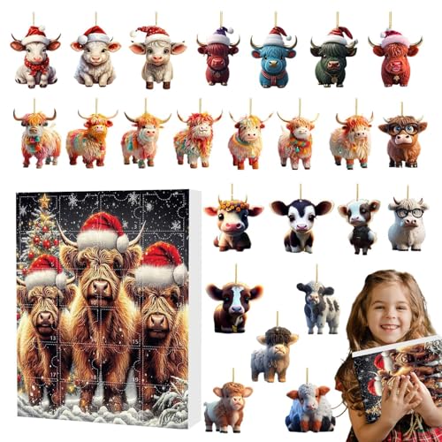 demaxiyad Weihnachten - 24 Tage Cute Highland Cow Christmas Countdown Ornamente Bulk, Countdown Kalender für Familie von demaxiyad