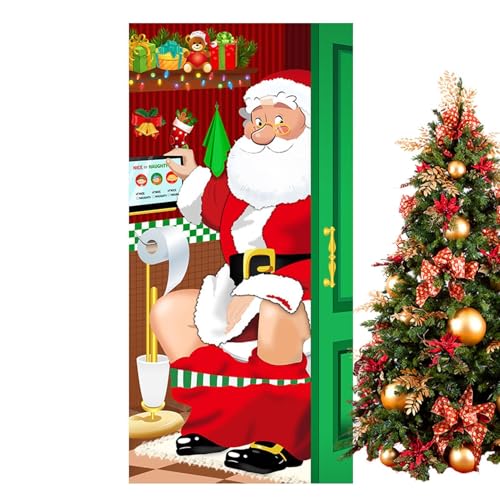 demaxiyad Weihnachts-Haustürabdeckung, Weihnachtsdekorationen im Freien | Weihnachtsmann-Haustürbanner – dekorative Hängedecken für die Tür des Weihnachtsmanns von demaxiyad