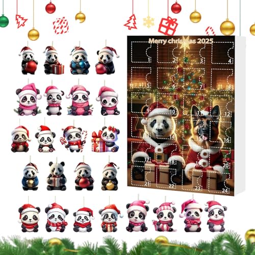 demaxiyad Weihnachtsbaum-Ornamente, niedlicher Panda aus Acryl, 2D, Adventskalender, 24 Tage 2025, für Auto, Weihnachtsbaum, Fenster, Wand, Tür, Winterparty von demaxiyad