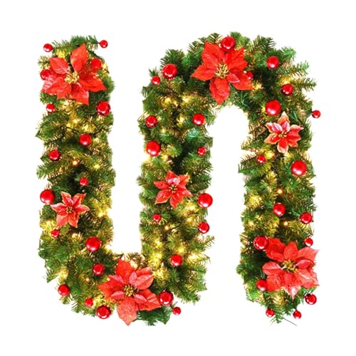 demaxiyad Weihnachtslichterkette aus Rattan, Weihnachtsgirlande mit Lichtern, künstliche Girlande mit 9 Fuß vorbeleuchteten LED-Lichtern, batteriebetriebene rote Lichterkette, Dekoration demaxiyad Weihnachtslichterkette aus Rattan, Weihnachtsgirlande mit Lichtern, künstliche Girlande mit 9 Fuß vorbeleuchteten LED-Lichtern, batteriebetriebene rote Lichterkette, Dekoration von demaxiyad