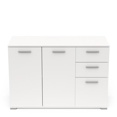 Demeyere Enfilade Sideboard Wohnzimmer – 3 Türen & 2 Schubladen, Holzwerkstoff, weiß, L 119,6 x P 41,9 x H 82,4 cm von Demeyere