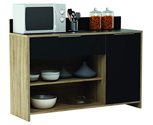 Demeyere Simply D315 Küchenbuffet 1 Tür 1 Schubkasten 2 Nischen Mike, Sonoma Eiche/Schwarz, 123 x 40 x 85 cm von Demeyere