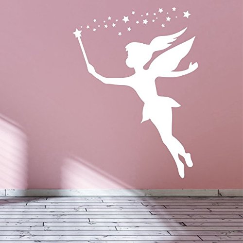 denoda® Fliegende Elfe - Wandtattoo Weiss 50 x 69 cm (Wandsticker Wanddekoration Wohndeko Wohnzimmer Kinderzimmer Schlafzimmer Wand Aufkleber) von denoda