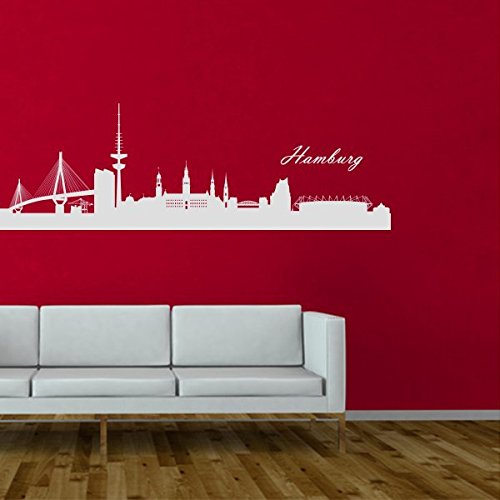 denoda® Hamburg Skyline - Wandtattoo Weiss 154 x 50 cm (Wandsticker Wanddekoration Wohndeko Wohnzimmer Kinderzimmer Schlafzimmer Wand Aufkleber) von denoda