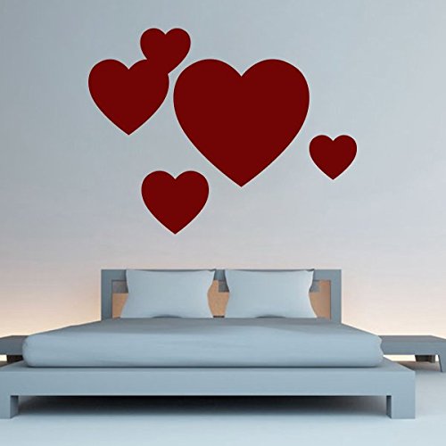 denoda® Herzen - Wandtattoo Rot 33 x 25 cm (Wandsticker Wanddekoration Wohndeko Wohnzimmer Kinderzimmer Schlafzimmer Wand Aufkleber) von denoda
