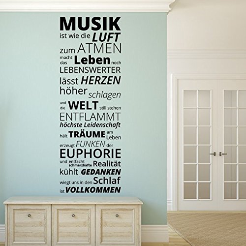 denoda® Musik ist wie die Luft zum Atmen. - Wandtattoo Schwarz 25 x 72 (Wandsticker Wanddekoration Wohndeko Wohnzimmer Kinderzimmer Schlafzimmer Wand Aufkleber) von denoda