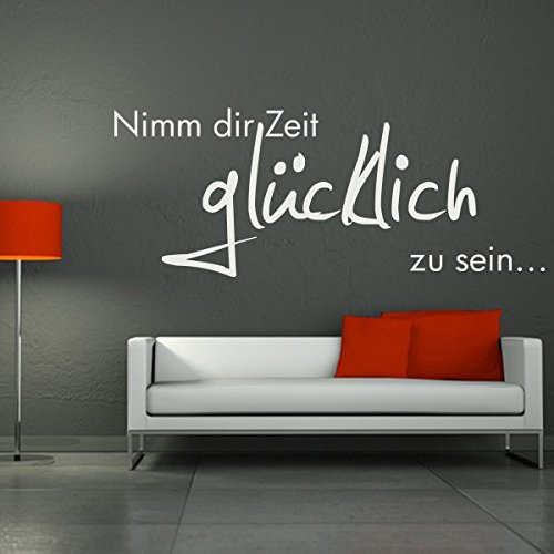 denoda® Nimm dir Zeit glücklich zu sein. - Wandtattoo Silber 64 x 25 (Wandsticker Wanddekoration Wohndeko Wohnzimmer Kinderzimmer Schlafzimmer Wand Aufkleber) von denoda