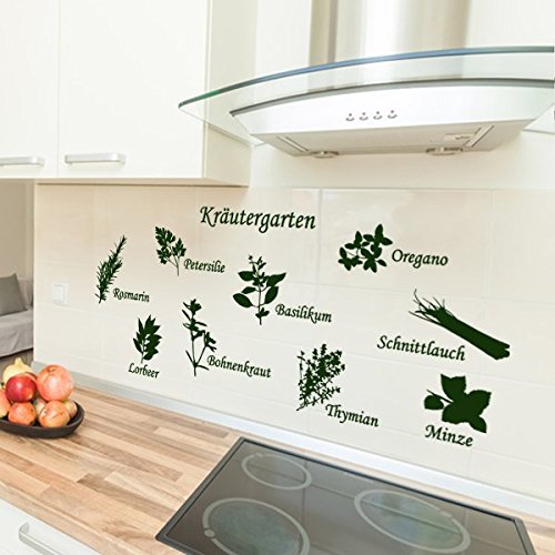 denoda® Kräutergarten - Wandtattoo Dunkelgrün 62 x 25 cm (Wandsticker Wanddekoration Wohndeko Wohnzimmer Kinderzimmer Schlafzimmer Wand Aufkleber) von denoda