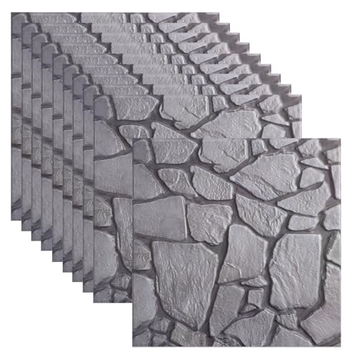 10 Stück Wandverkleidung Steinoptik Dekorative Tapete Steinoptik Paneele 30x30cm 3D Wall Panels Wandpanele Wandplatten Selbstklebend Steinwand Selbstklebend Platten (Grau 518-10 Stück) von dentedeleao
