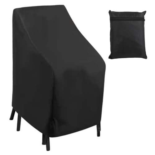Stapelstuhl Abdeckung Gartenstuhl Abdeckung, Wasserdicht Winterfest UV-Beständiges Aus 210d Oxford Gewebe Geeignet für Balkonstühle Lounge-Sessel (Schwarz, 114*85*65CM) von dentedeleao