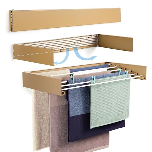 depogron Wäschetrockner 100 cm, Wand montierbar, Faltbar, Geeignet für Innen- oder Außenbereich, platzsparendes Kompaktes Design, 25 kg Tragkraft, Länge: 100 cm (Beige) von depogron