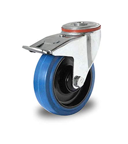 Lenkrolle mit Rückenloch und Feststeller 200 mm Elastik "Blue Wheels" von der ROLLENDE SHOP