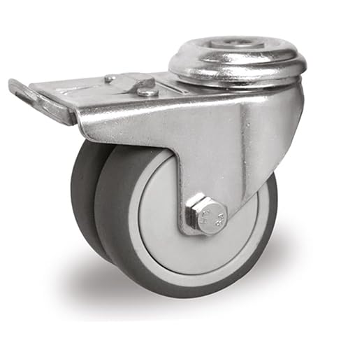 der ROLLENDE SHOP - Lenkrolle - Doppelrolle mit Rückenloch und Bremse 50 mm - Serie P2T2 Grau der ROLLENDE SHOP - Lenkrolle - Doppelrolle mit Rückenloch und Bremse 50 mm - Serie P2T2 Grau von der ROLLENDE SHOP