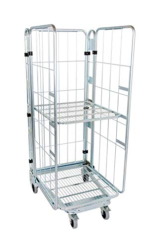 Rollbehälter 729 x 818 mm Höhe 1770 mm 3-seitig verzinkt nestbar mit klappb. Zwischenboden von der ROLLENDE SHOP