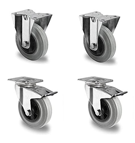 Rollensatz 2 Lenkrollen mit Feststeller + 2 Bockrollen 80 mm Vollgummi grau Rollensatz 2 Lenkrollen mit Feststeller + 2 Bockrollen 80 mm Vollgummi grau von der ROLLENDE SHOP
