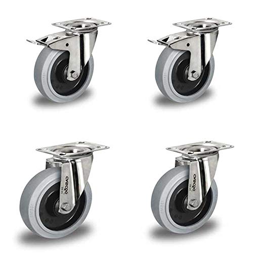 Rollensatz 2 Lenkrollen mit Feststeller + 2 Lenkrollen 100 mm Elastik grau "Edelstahl" Rollensatz 2 Lenkrollen mit Feststeller + 2 Lenkrollen 100 mm Elastik grau "Edelstahl" von der ROLLENDE SHOP