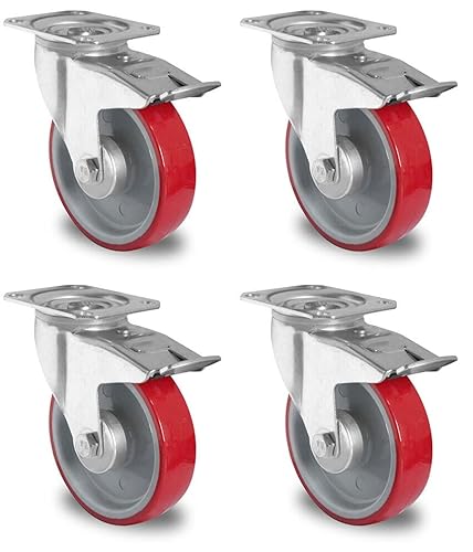 Rollensatz 4 Lenkrollen mit Feststeller 125 mm Polyurethan rot Rollensatz 4 Lenkrollen mit Feststeller 125 mm Polyurethan rot von der ROLLENDE SHOP