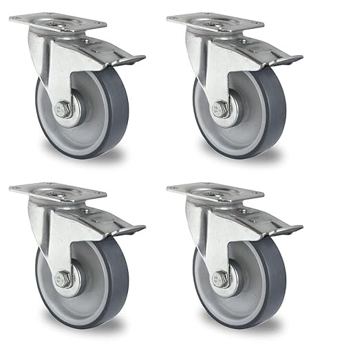 Rollensatz 4 Lenkrollen mit Feststeller 100 mm Thermoplastisches Gummi von der ROLLENDE SHOP