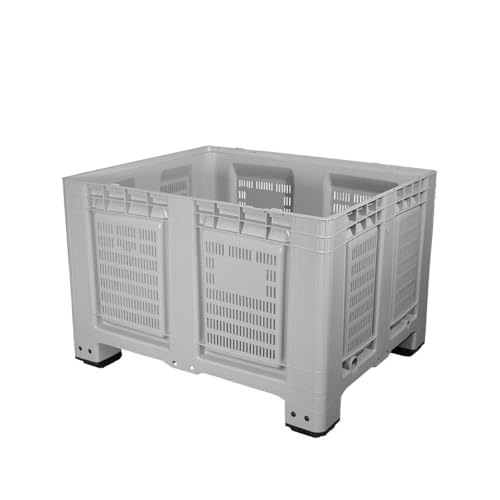 Bigbox grau 1200x1000x760 mm perforiert mit 4 Füßen incl. Deckel von der ROLLENDE SHOP