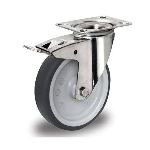 der ROLLENDE SHOP - Lenkrolle mit Bremse Durchmesser 100 mm - Serie P2W2 Gleitlager Edelstahl der ROLLENDE SHOP - Lenkrolle mit Bremse Durchmesser 100 mm - Serie P2W2 Gleitlager Edelstahl von der ROLLENDE SHOP
