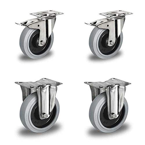 Rollensatz 2 Lenkrollen mit Feststeller + 2 Bockrollen 125 mm Elastik grau "Edelstahl" Rollensatz 2 Lenkrollen mit Feststeller + 2 Bockrollen 125 mm Elastik grau "Edelstahl" von der ROLLENDE SHOP