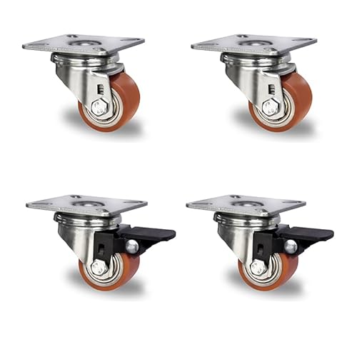 der ROLLENDE SHOP - Rollensatz 2 Lenkrollen mit Bremse und 2 Lenkrollen 35 mm Durchmesser Polyurethan orange "Kompaktrolle" - Serie SWU5 von der ROLLENDE SHOP