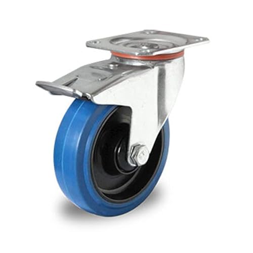 der ROLLENDE SHOP - Rollensatz - 2 Lenkrollen mit Feststeller und 2 Bockrollen 125 mm Elastik "Blue Wheels" - Serie R4E1 von der ROLLENDE SHOP