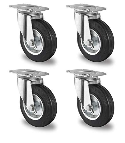 Rollensatz 4 Lenkrollen 100 mm Vollgummi schwarz mit Stahlfelge Rollensatz 4 Lenkrollen 100 mm Vollgummi schwarz mit Stahlfelge von der ROLLENDE SHOP