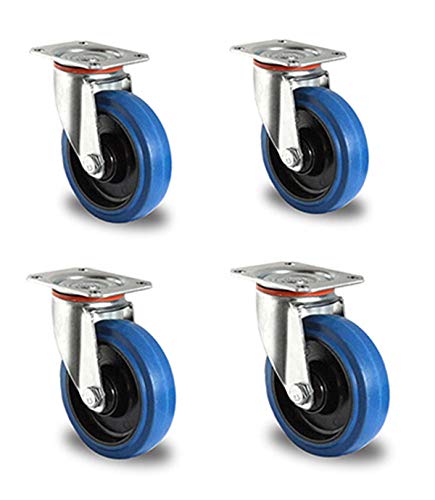 der ROLLENDE SHOP - Rollensatz - 4 Lenkrollen 125 mm Elastik "Blue Wheels" - Serie R4E1 - Serie R4E1 von der ROLLENDE SHOP