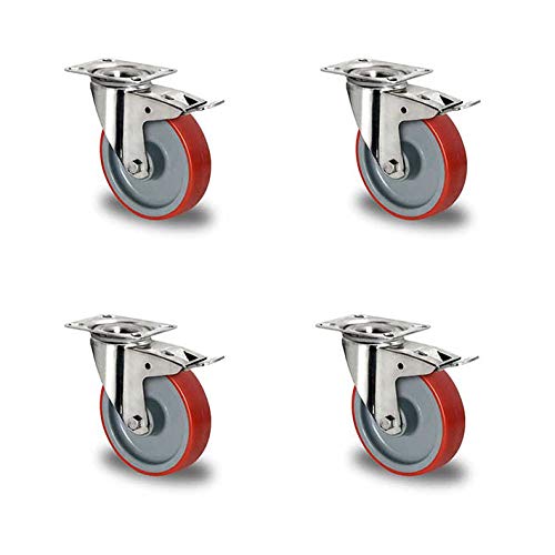 der ROLLENDE SHOP - Rollensatz 4 Lenkrollen mit Bremse 100 mm Durchmesser Polyurethan rot "Edelstahl" - Serie N2U6 der ROLLENDE SHOP - Rollensatz 4 Lenkrollen mit Bremse 100 mm Durchmesser Polyurethan rot "Edelstahl" - Serie N2U6 von der ROLLENDE SHOP