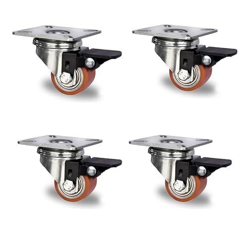 der ROLLENDE SHOP - Rollensatz 4 Lenkrollen mit Bremse 35 mm Durchmesser Polyurethan orange "Kompaktrolle" - Serie SWU5 von der ROLLENDE SHOP