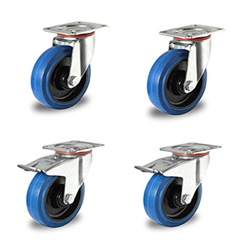 Rollensatz 2 Lenkrollen mit Feststeller 2 Lenkrollen 100 mm Elastik Blue Wheels von der Rollende Shop