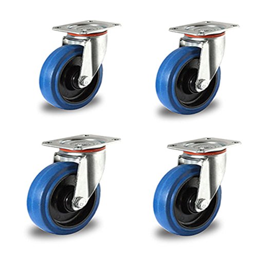 Rollensatz 4 Lenkrollen 100 mm Elastik Blue Wheels von der Rollende Shop