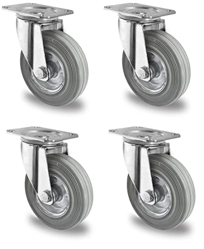 Rollensatz 4 Lenkrollen 100 mm Vollgummi grau mit Stahlfelge Rollensatz 4 Lenkrollen 100 mm Vollgummi grau mit Stahlfelge von der ROLLENDE SHOP