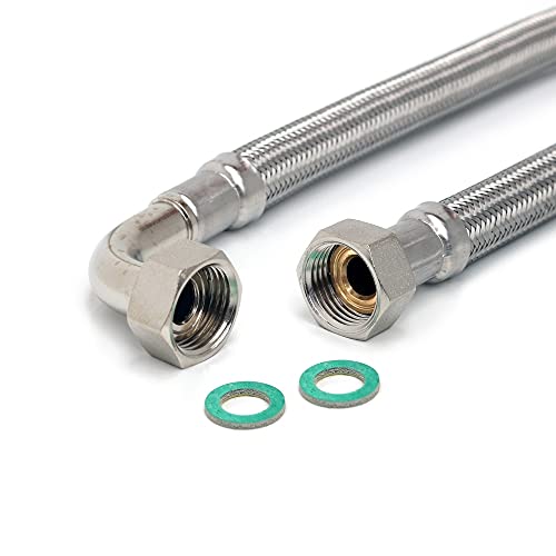 H2O-Flex® Schlauchfritze DN13 Panzerschlauch 1/2"ÜM x 1/2"ÜM 90° Bogen mit Trinkwasserzulassung | Flexibler Verbindungsschlauch | Flexschlauch mit Edelstahlumflechtung | Verlängerungsschlauch mit Überwurfmuttern von H2O-Flex