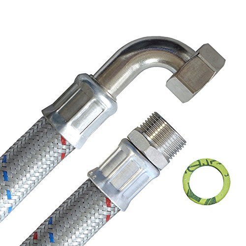 H2O-Flex® Panzerschlauch DN19, Flexschlauch, 3/4" Außengewinde und 3/4" Überwurfmutter mit Bogen für Hauswasserwerk, Solar, Heizung von H2O-Flex