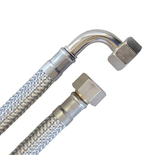 Panzerschlauch 3/8"ÜM x 3/8"ÜM mit Bogen, Trinkwasserzulassung, DN08, Edelstahl, Länge 100 cm, "Made in Germany" von H2O-Flex
