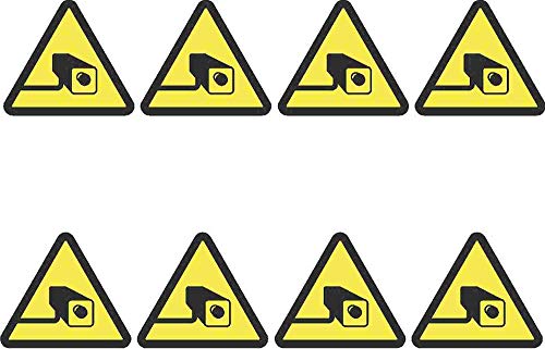 Kleberio® 8 Selbstklebende gelbe PVC Aufkleber Warnschild 27 x 25 mm SEHR KLEIN!! - Videoüberwachung - Piktogramm Hinweis Aufkleber von kleberio