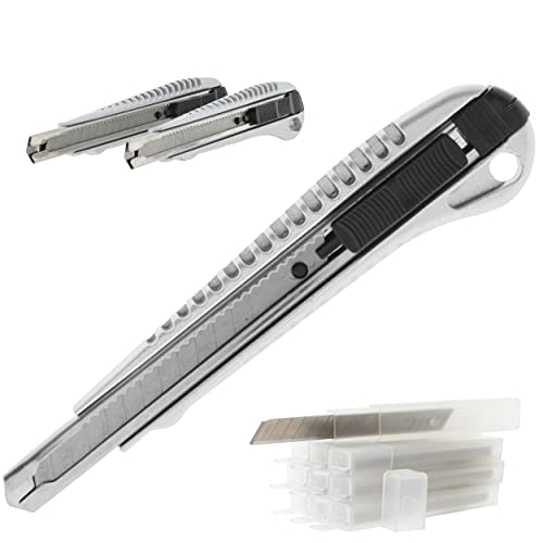 3 x Cuttermesser Profi Line aus Aluminium inkl. 100 Ersatzklingen Teppichmesser Universalmesser mit Abbrechklingen aus gehärtetem Stahl von der kleine Handwerker
