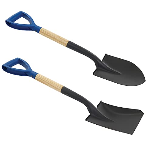 Eckige Mini Schaufel 700 mm + Spitzer Mini Rundspaten 700 mm Profi Set Garten Schippe mit D-Griff und Holzgriff Spaten von der kleine Handwerker