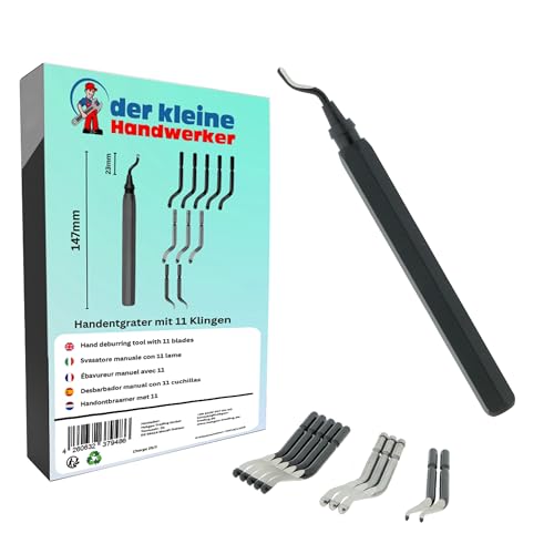 der kleine Handwerker Entgrater mit 11 Klingen – Entgrater Werkzeug für Metall, Kunststoff & Edelstahl – Präzise 360° Gratentfernung – Ergonomischer Griff – Ideal für Modellbau, Werkstatt & 3D-Druck von der kleine Handwerker