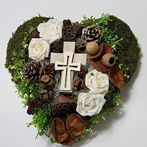 Grabgesteck Totensonntag Herz Creme Exoten Kreuz Allerheiligen Grabschmuck von der-kleine-dekoladen