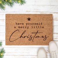 Merry Little Christmas - Kokos Fußmatte Personalisierbar | Indoor Türmatte Fußabtreter Fußabstreifer Willkommensmatte Winter Weihnachten von derBandshop