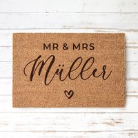 Mr & Mrs Personalisierte Kokos Fußmatte Mit Name Und Herz | Indoor Türmatte Geschenk Einzug Hochzeit von derBandshop