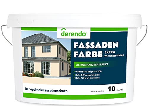 derendo Fassadenfarbe beige 10l mit EXTRA hohem Wetterschutz, matte silikonharzverstärkte Fassaden Farbe, hohe Deckkraft und gute Füllkraft bei kleinen Rissen (Cremebeige 5-31) von derendo