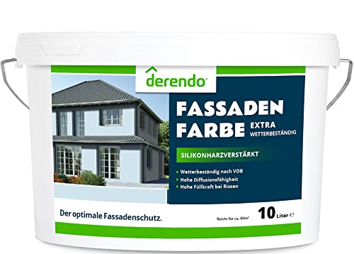 derendo Fassadenfarbe blau 10l mit EXTRA hohem Wetterschutz, matte silikonharzverstärkte Fassaden Farbe, hohe Deckkraft und gute Füllkraft bei kleinen Rissen (Babyblau) von derendo