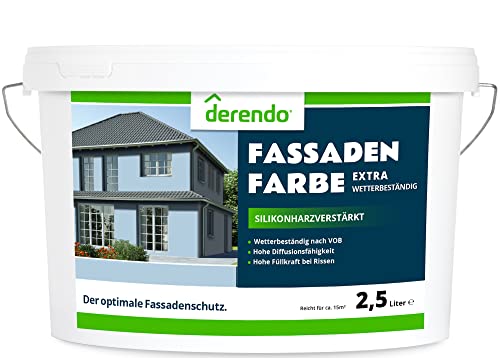 derendo Fassadenfarbe blau 2,5l mit EXTRA hohem Wetterschutz, matte silikonharzverstärkte Fassaden Farbe, hohe Deckkraft und gute Füllkraft bei kleinen Rissen (Taubenblau E23080) von derendo