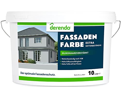 derendo Fassadenfarbe grau 10l mit EXTRA hohem Wetterschutz, matte silikonharzverstärkte Fassaden Farbe, hohe Deckkraft und gute Füllkraft bei kleinen Rissen (Elefantengrau 9-38) von derendo